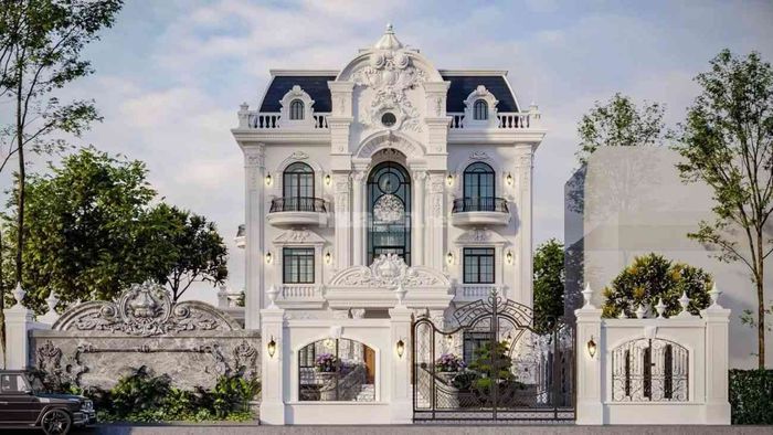 Mẫu biệt thự bán cổ điển mái Mansard - Mẫu số 1