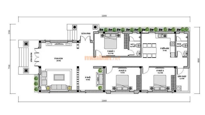 Bản thiết kế cho nhà cấp 4 với 3 phòng ngủ và ngân sách 200 triệu