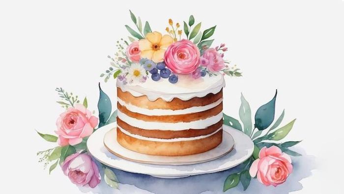 Ảnh hoa và bánh sinh nhật vẽ tay phiên bản 4