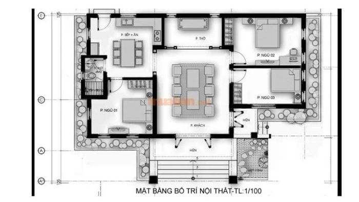 Bản vẽ nhà cấp 4 3 phòng ngủ với ngân sách 200 triệu