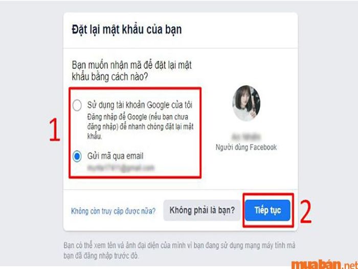 Chọn cách nhận mã bảo mật