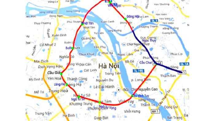 Bản đồ của đường vành đai 3 Hà Nội