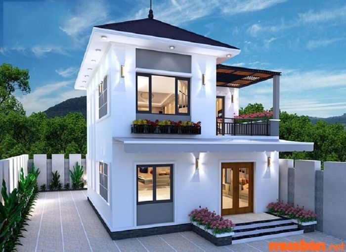 Ngôi nhà có 2 cửa chính với kích thước của cả hai cửa ra vào tương đồng nhau.
