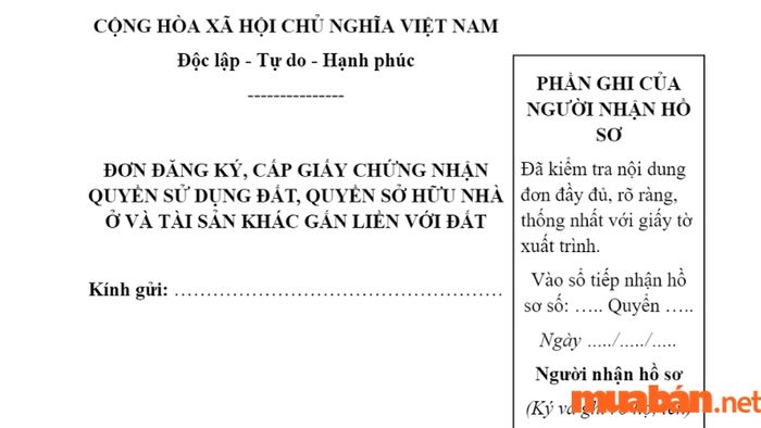 Mẫu đơn để đăng ký cấp giấy chứng nhận quyền sử dụng đất