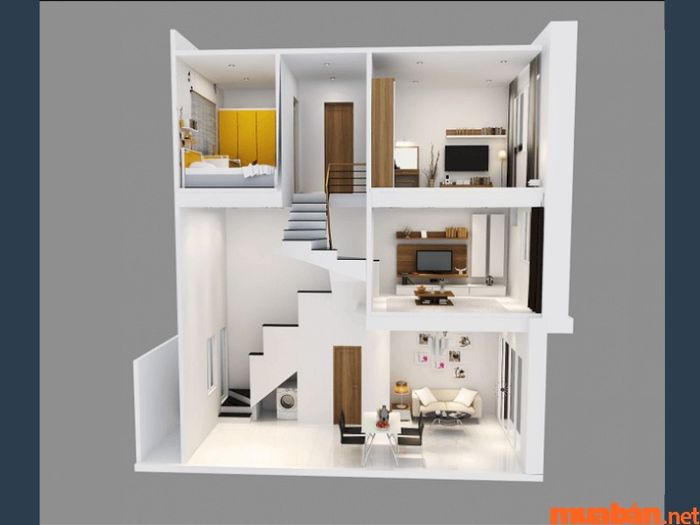 Khám phá cách bố trí cho mẫu nhà ống 2 tầng mái thái có gác lửng
