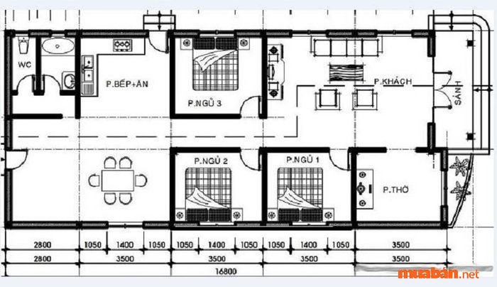 Mẫu nhà cấp 4 đẹp 100m2 với 3 phòng ngủ hoàn toàn đủ diện tích để xây dựng phòng thờ