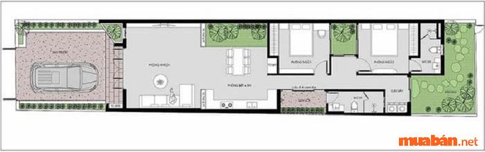 Nhà ống chữ I rộng rãi, hiện đại