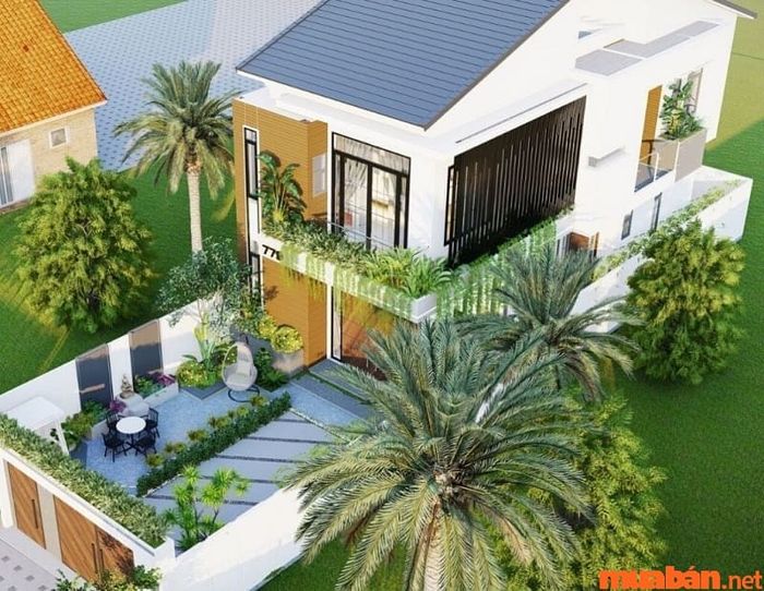 Mẫu nhà ống 2 tầng mái thái kèm sân vườn