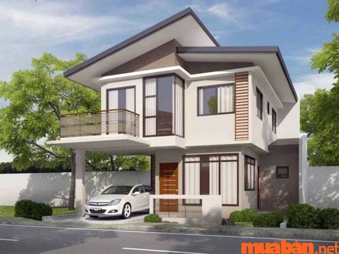nhà mái lệch 2 tầng