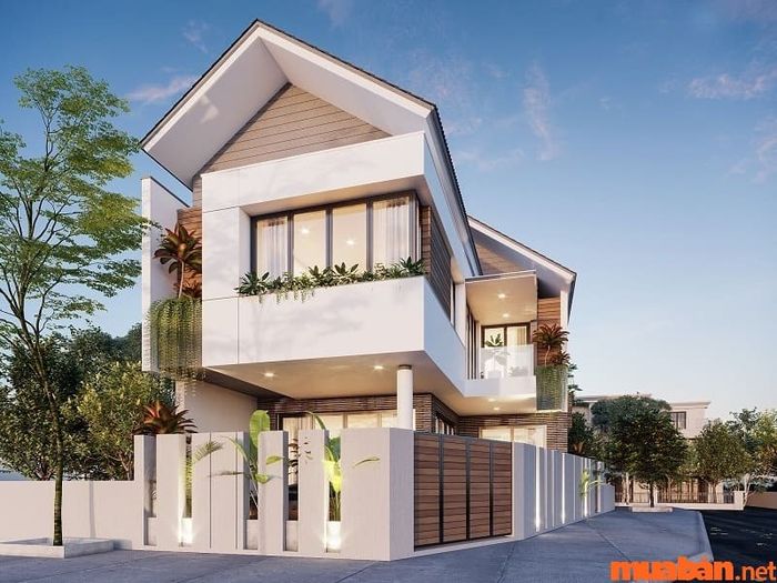 Mẫu nhà ống 2 tầng mái thái có 2 mặt tiền