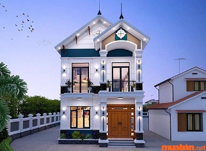 Mẫu nhà ống 2 tầng mái thái với 3 phòng ngủ