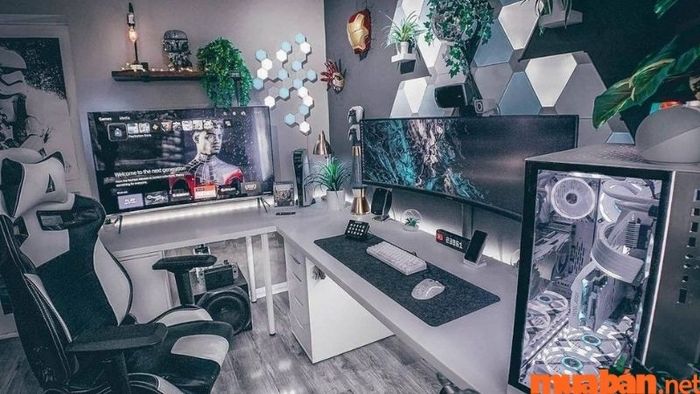 Trang trí phòng ngủ gaming với tông màu đơn giản