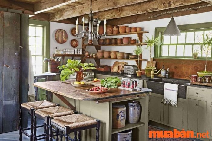Thiết kế bếp vintage này rất thích hợp với không gian nông thôn