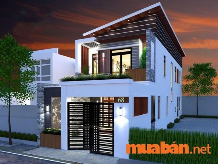 nhà mái lệch 2 tầng