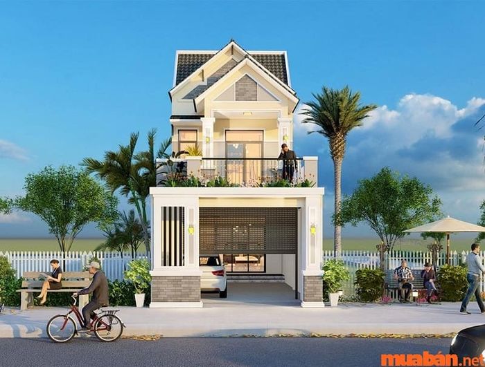 Mẫu nhà ống 2 tầng mái thái với garage