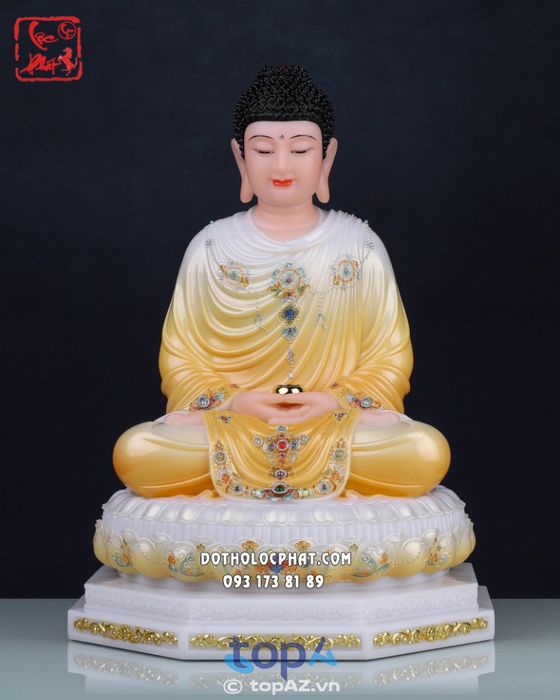 Tượng Phật Thích Ca Vàng Viền Hoa Đế 8 Cạnh