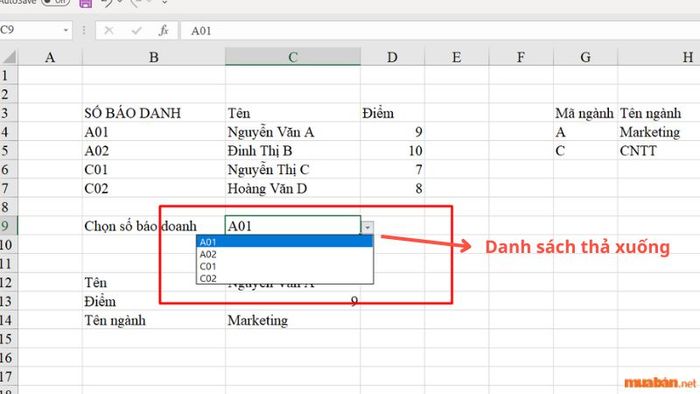 Danh sách thả xuống sử dụng Data Validation