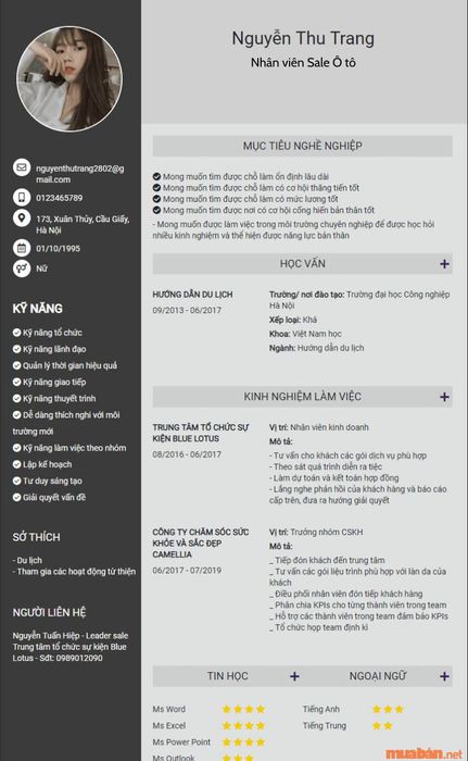 Mẫu CV cho nhân viên bán ô tô