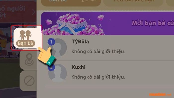 Bước 2: Danh sách bạn bè sẽ được hiển thị trên màn hình