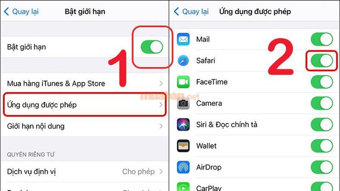 Khôi phục ứng dụng trong Cài đặt