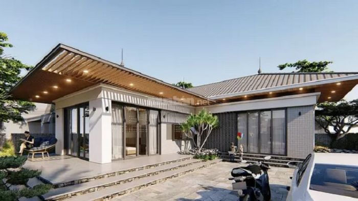 Nhà cấp 4 mái Nhật kiểu chữ L hiện đại