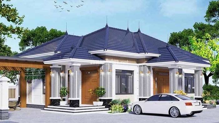 Mái ngói bằng kết hợp với không gian sân vườn tạo nên sự bình yên.