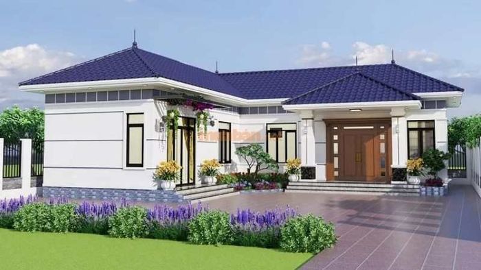 Mái dốc Nhật Bản nổi bật, giúp thoát nước hiệu quả trong mùa mưa.