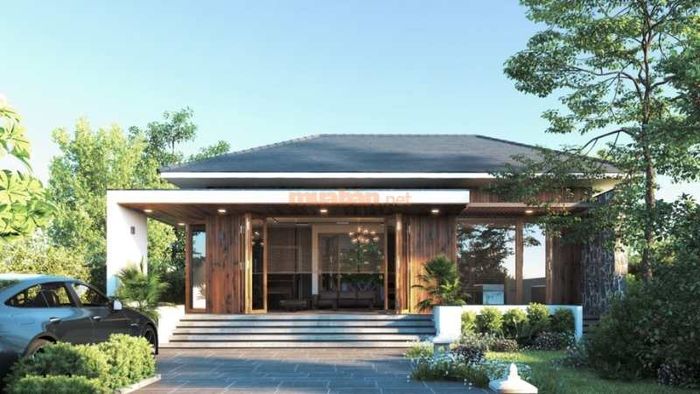 Mái Nhật dốc nhẹ tạo nên không gian gần gũi và hòa hợp với thiên nhiên.