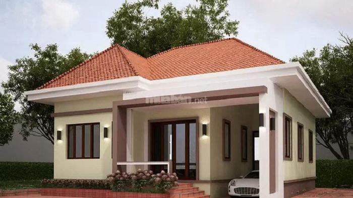 Nhà cấp 4 mái Nhật 2 phòng ngủ nổi bật với màu mái đỏ tươi