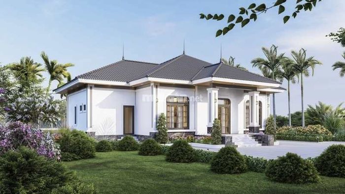 Mẫu nhà mái Nhật 1 tầng với 5 phòng ngủ.
