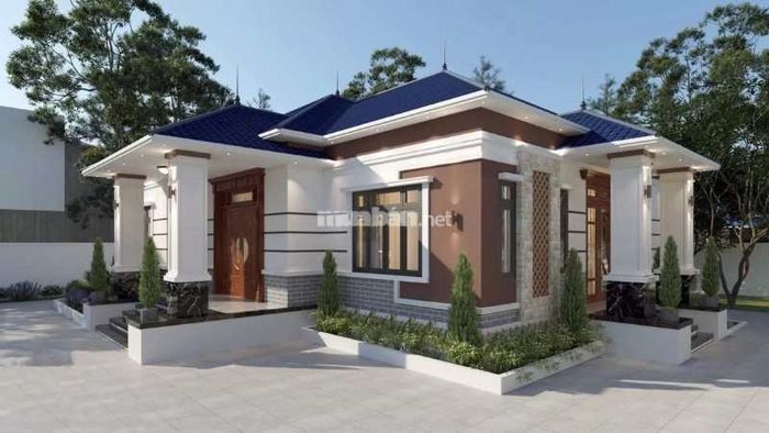 Mẫu nhà mái Nhật 1 tầng với 2 mặt tiền thu hút và đẹp mắt.