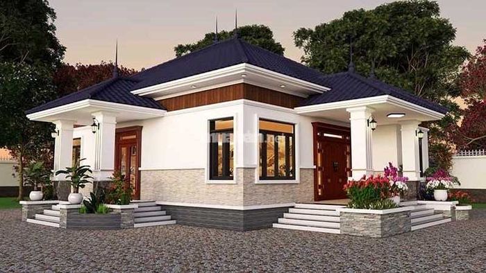Mẫu nhà 2 mặt tiền tạo ra không gian mở và gắn kết với thiên nhiên.