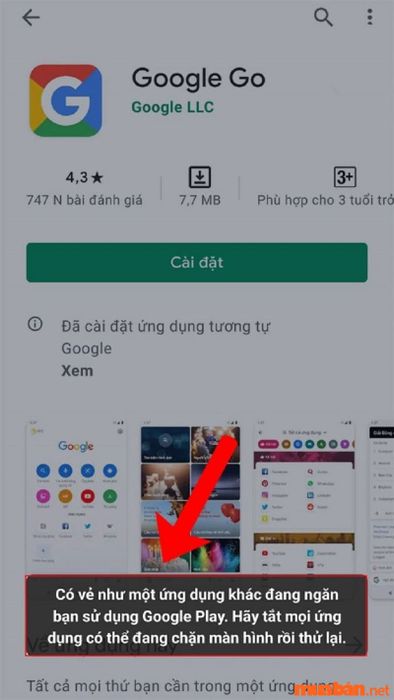 Lỗi hiển thị khi ứng dụng ngăn sử dụng Google Play