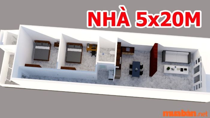 Mẫu nhà cấp 4 đẹp với kích thước 5x20