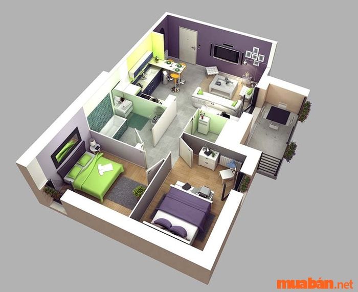 Mẫu nhà cấp 4 đẹp với 2 phòng ngủ