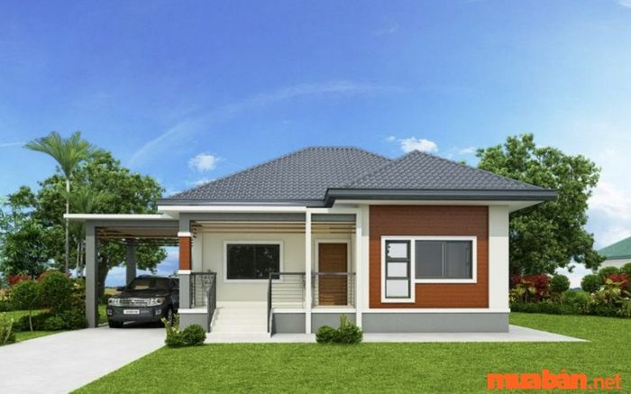 Mẫu nhà cấp 4 với sân vườn và gara để ô tô