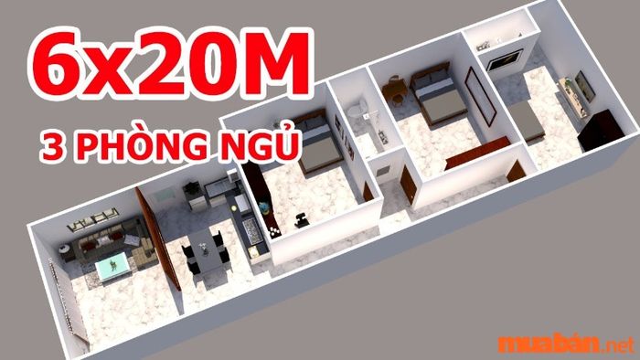 Mẫu nhà cấp 4 đẹp kích thước 6x20m