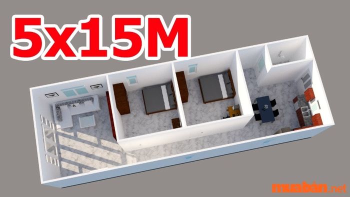 Mẫu nhà cấp 4 đẹp kích thước 5x15