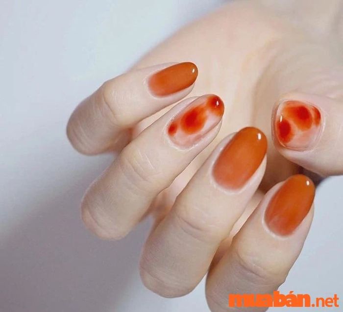Mẫu nail sơn thạch màu cam thật ngọt ngào