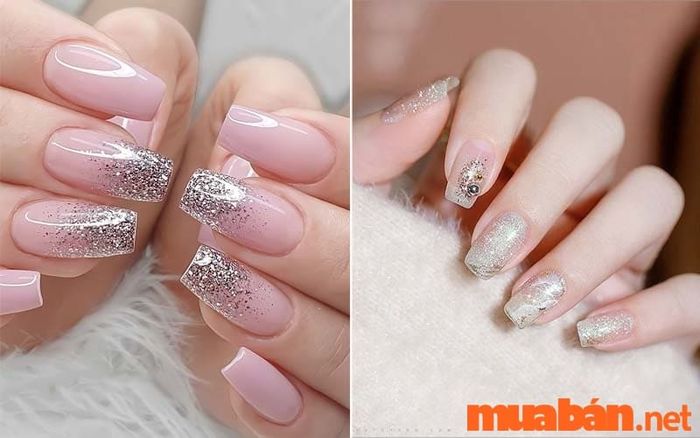 Mẫu nail sơn thạch nhũ màu hồng ngọt ngào thật dễ thương