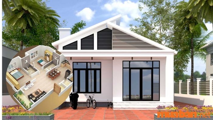 Mẫu nhà cấp 4 mái lệch đẹp với 2 phòng ngủ