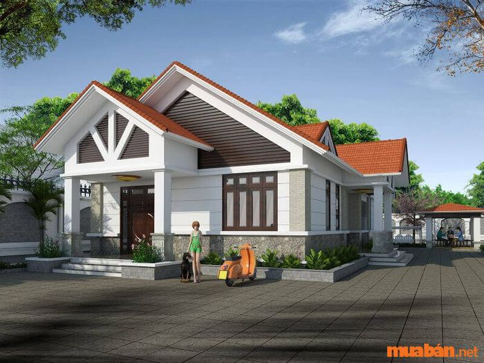 Mẫu nhà cấp 4 với diện tích 120m2, bao gồm 3 phòng ngủ và 1 phòng thờ