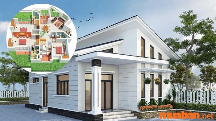 Mẫu nhà cấp 4 mái lệch với 3 phòng ngủ