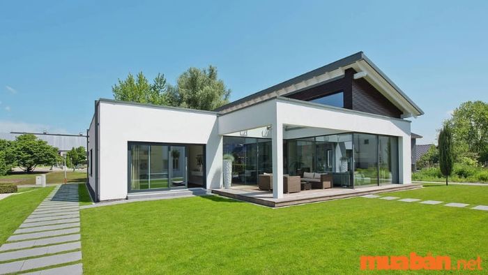 Mẫu nhà cấp 4 mái lệch đẹp có sân vườn