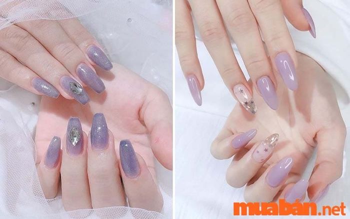 Nail sơn thạch màu tím được nhiều bạn gái yêu thích