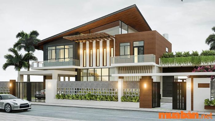 Mẫu nhà mái lệch đẹp 2 tầng