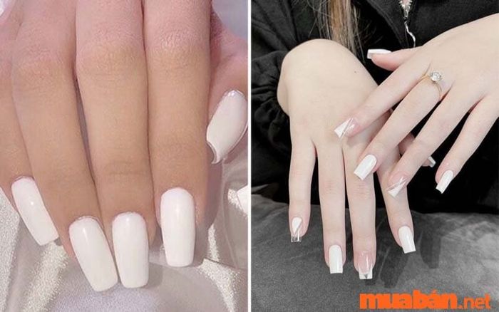 Mẫu nail màu trắng kiểu French với đầu móng