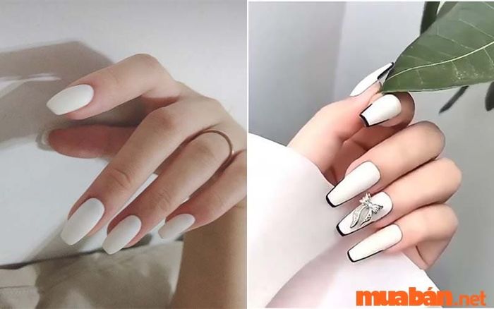 Mẫu nail sơn thạch màu trắng dành cho ngón tay vuông dài