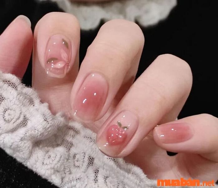 Mẫu nail sơn thạch màu hồng với họa tiết gel nổi