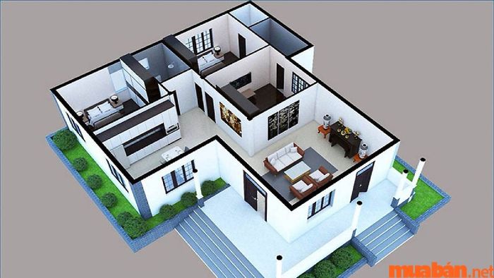 Nhà cấp 4 với chi phí khoảng 450 triệu đồng nên được bố trí không gian thành hai phần riêng biệt để tận dụng ánh sáng tự nhiên một cách tối ưu.